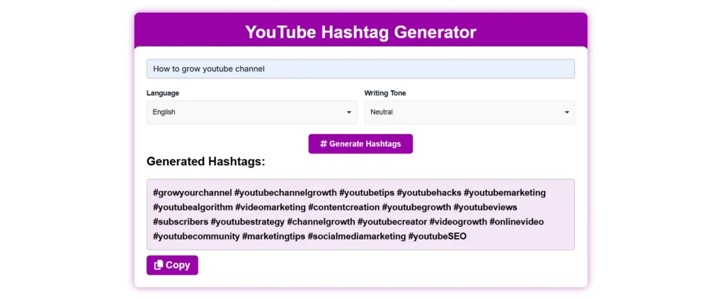 YouTube hashtag generator AI