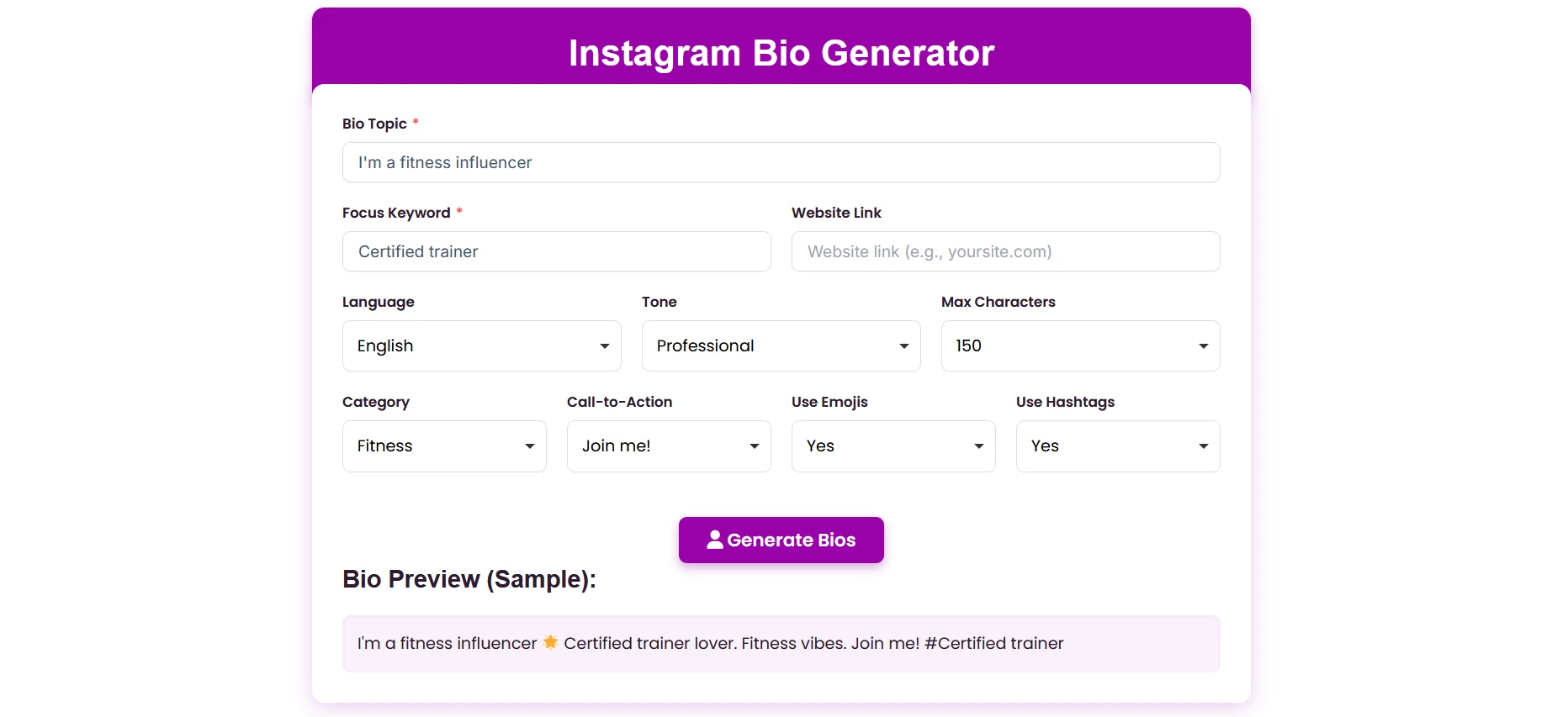  free Instagram bio generator