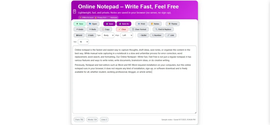 Online notepad