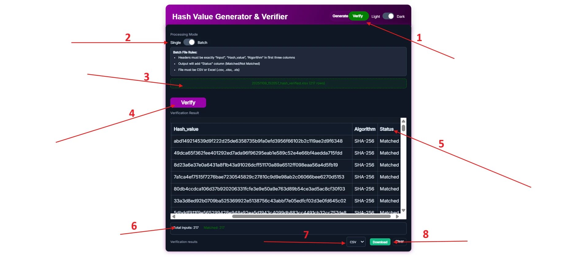 Hash value check