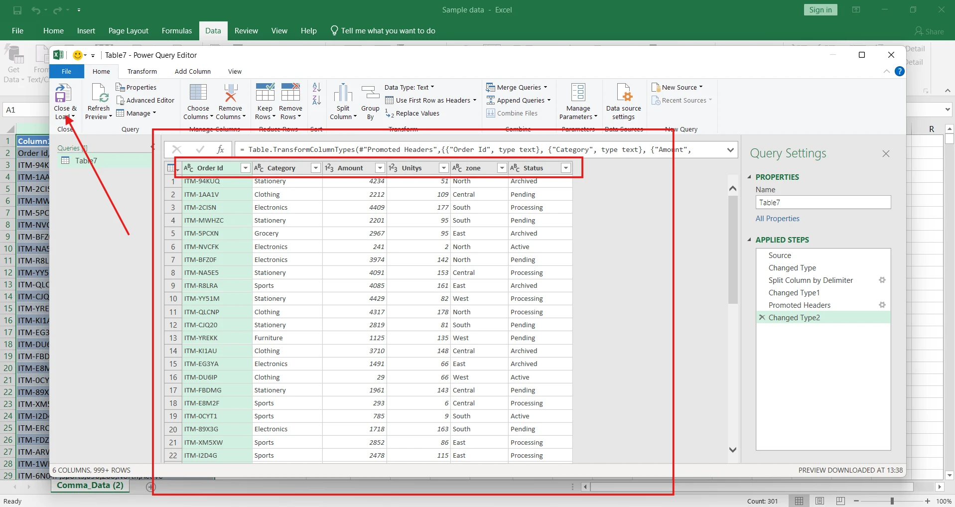 Power query Close & load