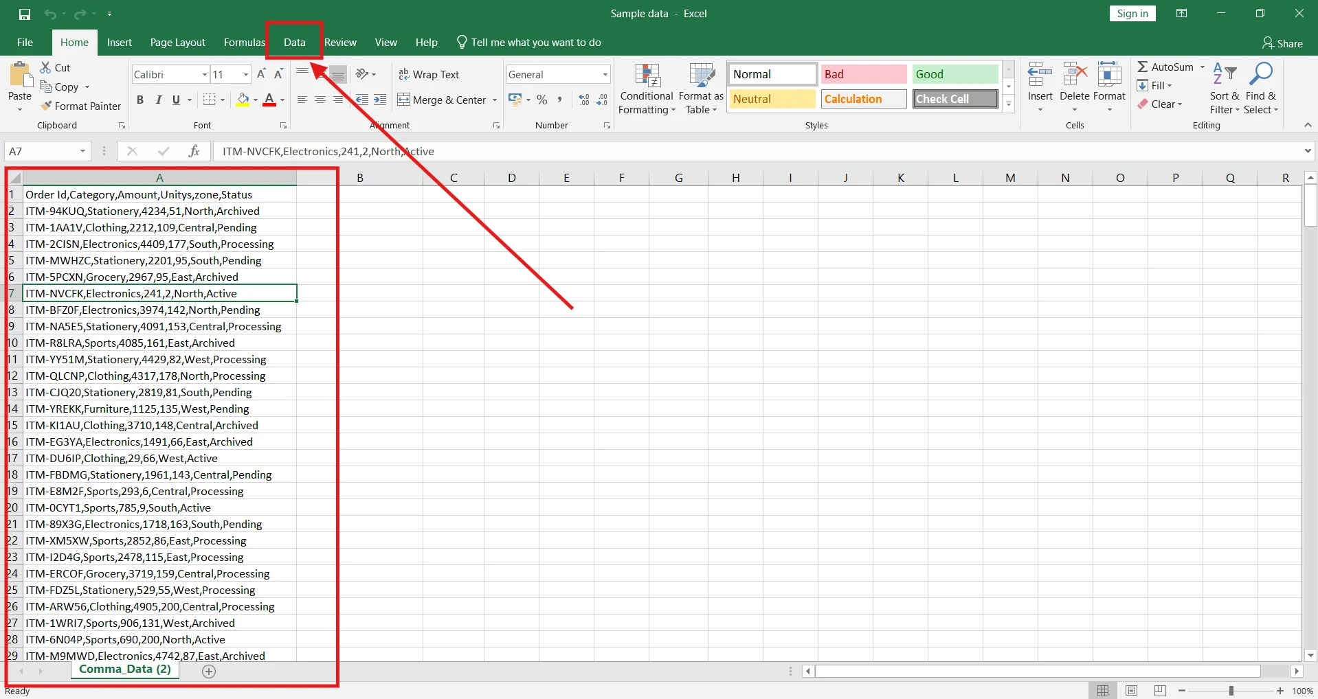 column that contains comma separated values